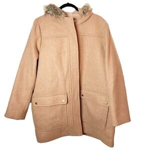J Crew Mercantile Coat Womens Plus 24 Wool Blend Hooded Faux Fur Parka Jacket